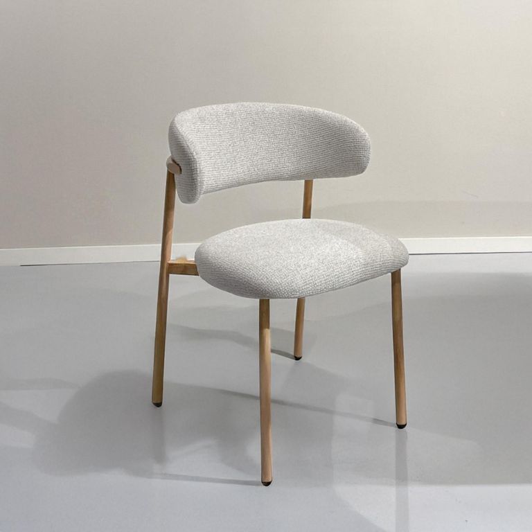 Micah Dining Chair - Set of 2 - Curved Back - Beige - Fabric and Hush Oak