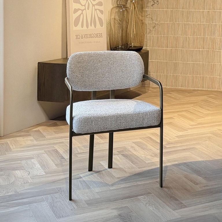 Milan Dining Armchair - Set of 2 - Beige - Fabric and Metal