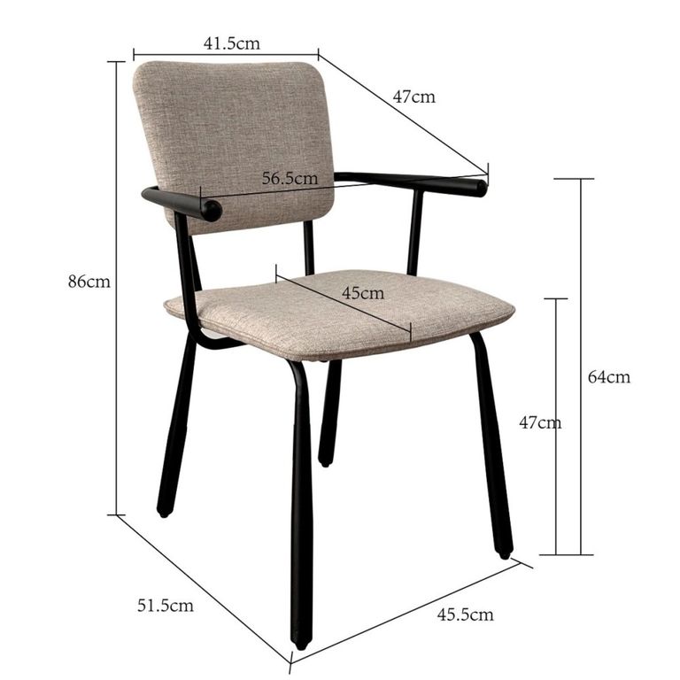 Brix Finn Dining Armchair - Set of 2 - Beige - Fabric and Black Metal