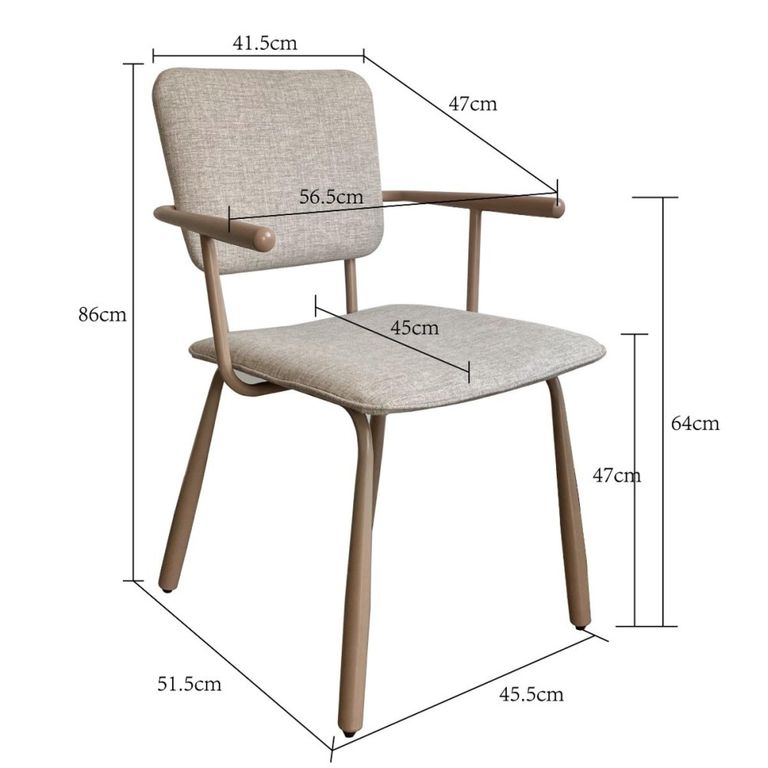 Brix Finn Dining Armchair - Set of 2 - Beige - Fabric and Metal