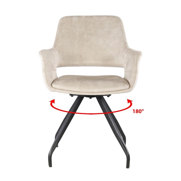 Capp Swivel Dining Armchair - Set of 2 - Beige - Velvet Fabric and Metal