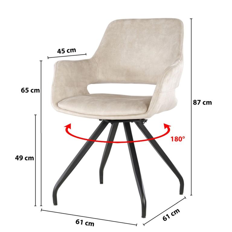 Capp Swivel Dining Armchair - Set of 2 - Beige - Velvet Fabric and Metal
