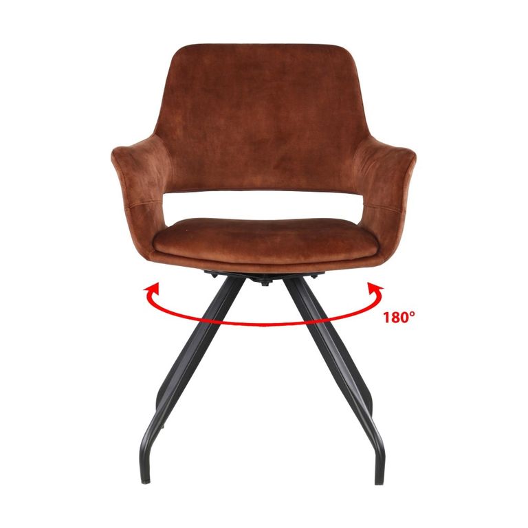 Capp Swivel Dining Armchair - Set of 2 - Rust - Velvet Fabric and Metal