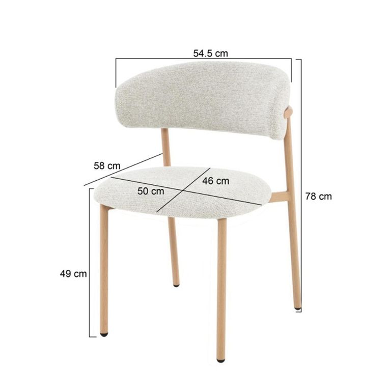 Micah Dining Chair - Set of 2 - Curved Back - Beige - Fabric and Hush Oak