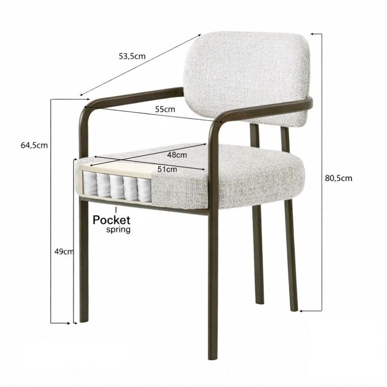 Milan Dining Armchair - Set of 2 - Beige - Fabric and Metal