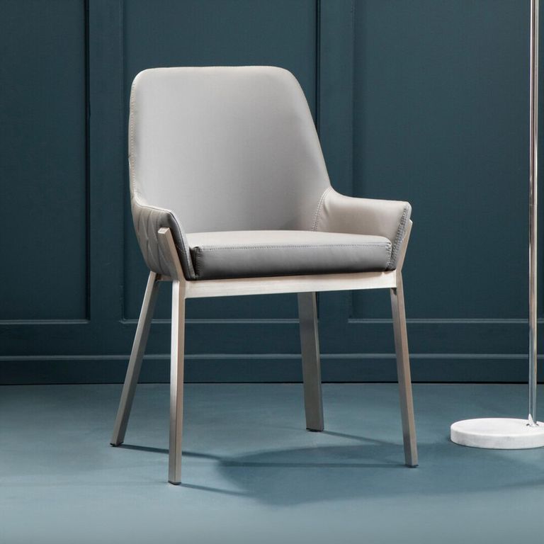 Gilden Dining Armchair - Grey Fabric with Metal Legs