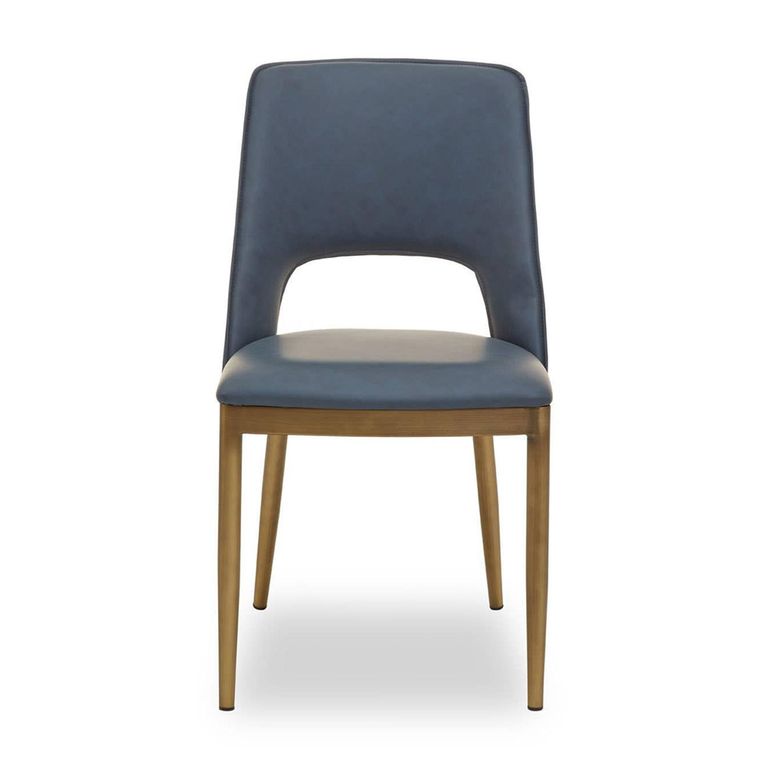 Gilden Dining Chair - Set of 2 - Blue Faux Leather with Gold Metal Legs