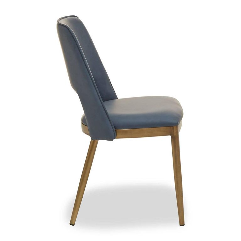 Gilden Dining Chair - Set of 2 - Blue Faux Leather with Gold Metal Legs