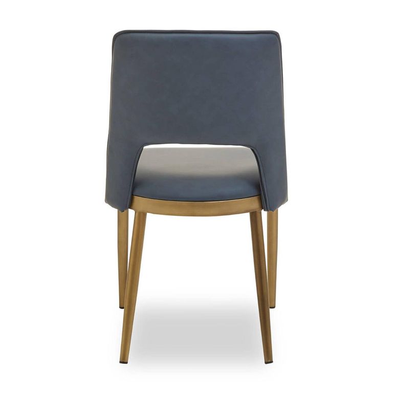 Gilden Dining Chair - Set of 2 - Blue Faux Leather with Gold Metal Legs