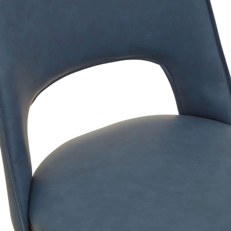 Gilden Dining Chair - Set of 2 - Blue Faux Leather with Gold Metal Legs