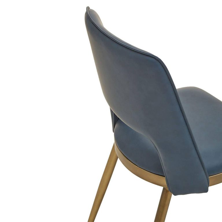 Gilden Dining Chair - Set of 2 - Blue Faux Leather with Gold Metal Legs