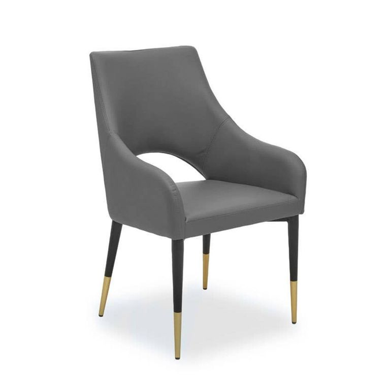Gilden Dining Chair - Set of 2 - Grey Faux Leather with Black Legs