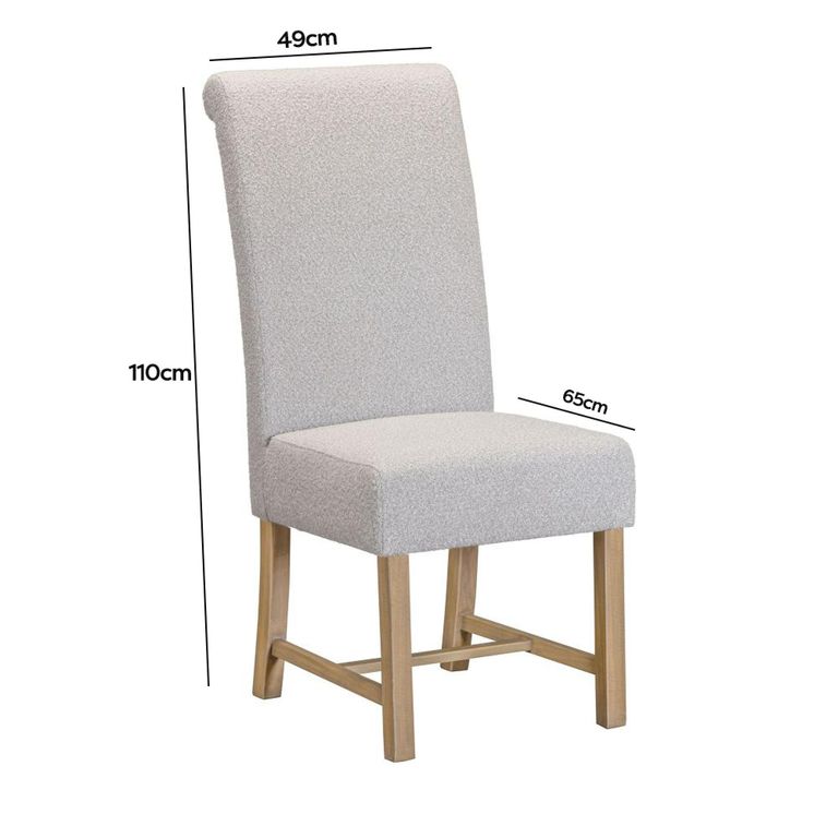 Chateau Dining Chair - Set of 2 - Roll Back - Grey - Fabric and Pine