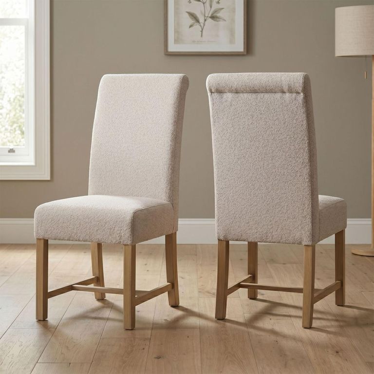 Chateau Dining Chair - Set of 2 - Roll Back - Beige - Fabric and Rustic Pine