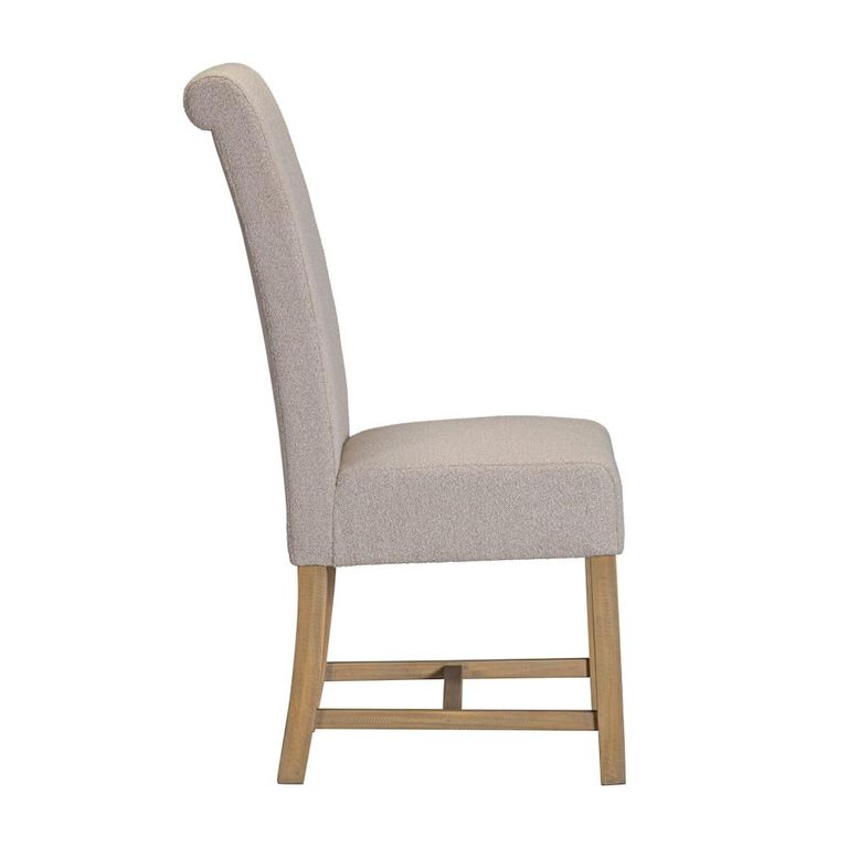 Chateau Dining Chair - Set of 2 - Roll Back - Beige - Fabric and Rustic Pine