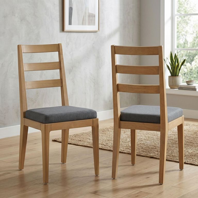 Cotswold Oak Dining Chair - Set of 2 - Ladder Back - Natural and Grey and Fabric