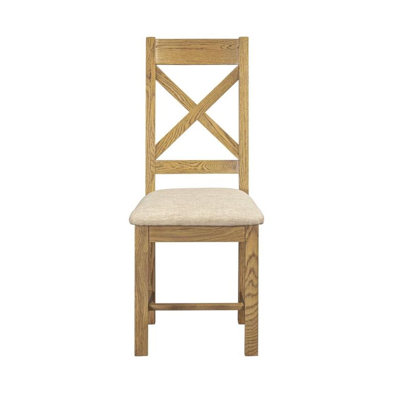 Dorchester Dining Chair - Set of 2 - Cross Back - Beige - Fabric and Rustic Oak