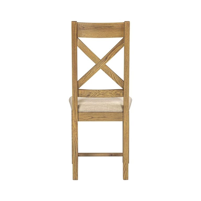 Dorchester Dining Chair - Set of 2 - Cross Back - Beige - Fabric and Rustic Oak