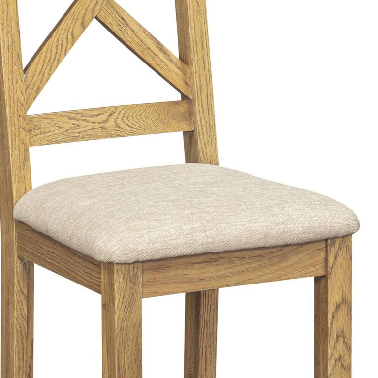 Dorchester Dining Chair - Set of 2 - Cross Back - Beige - Fabric and Rustic Oak