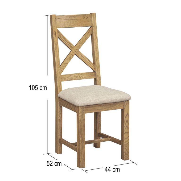 Dorchester Dining Chair - Set of 2 - Cross Back - Beige - Fabric and Rustic Oak