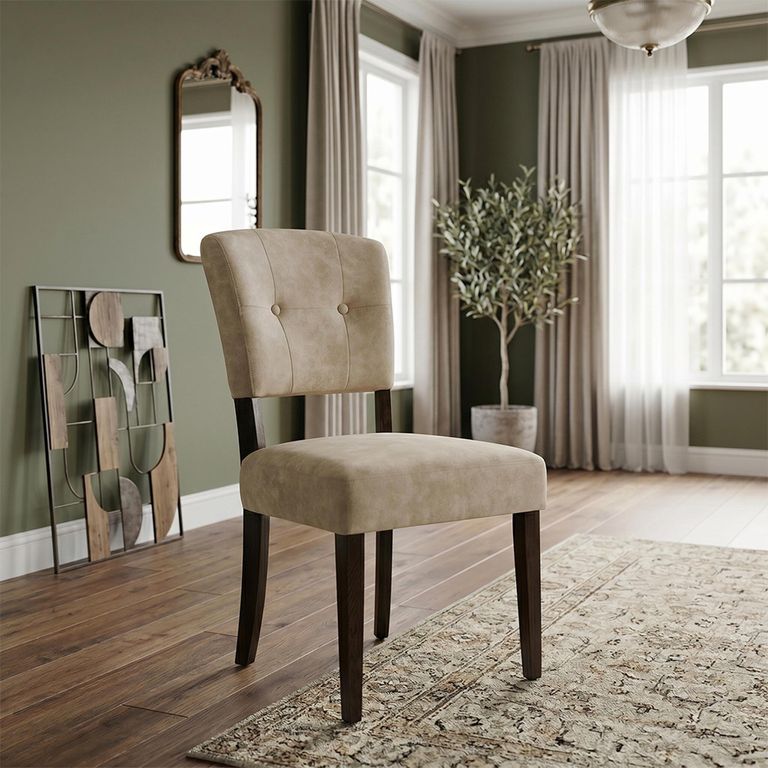 Oakridge Dining Chair - Set of 2 - Beige Bison Fabric - Dark Oak