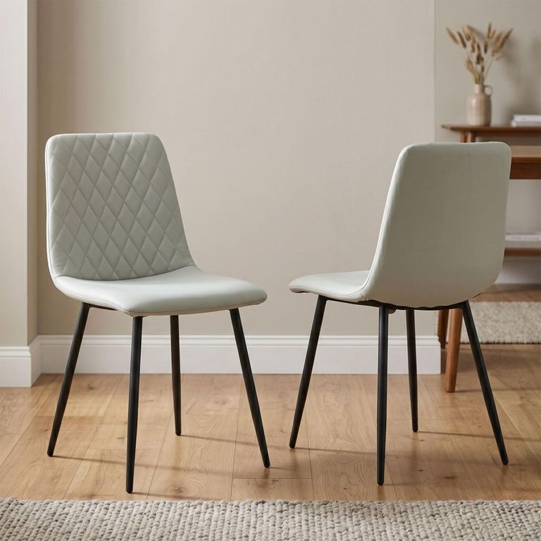 Argenta Dining Chair - Set of 2 - Light Grey and Black - Fabric and Metal