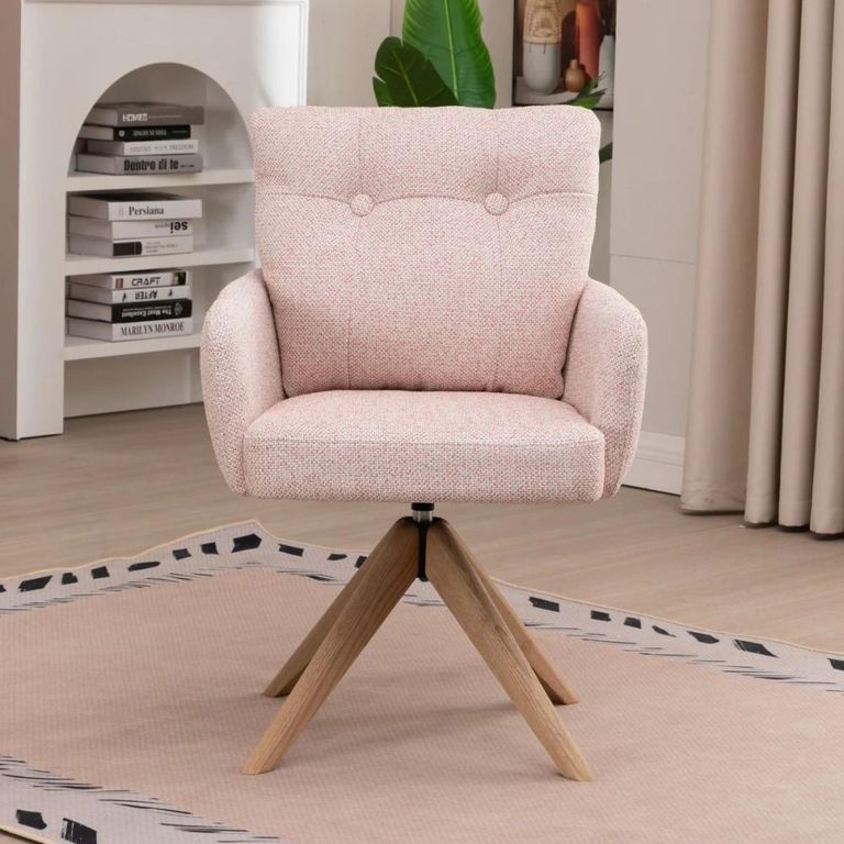 Cotswold Swivel Dining Armchair - Set of 2 - Blush Pink - Fabric and Wood