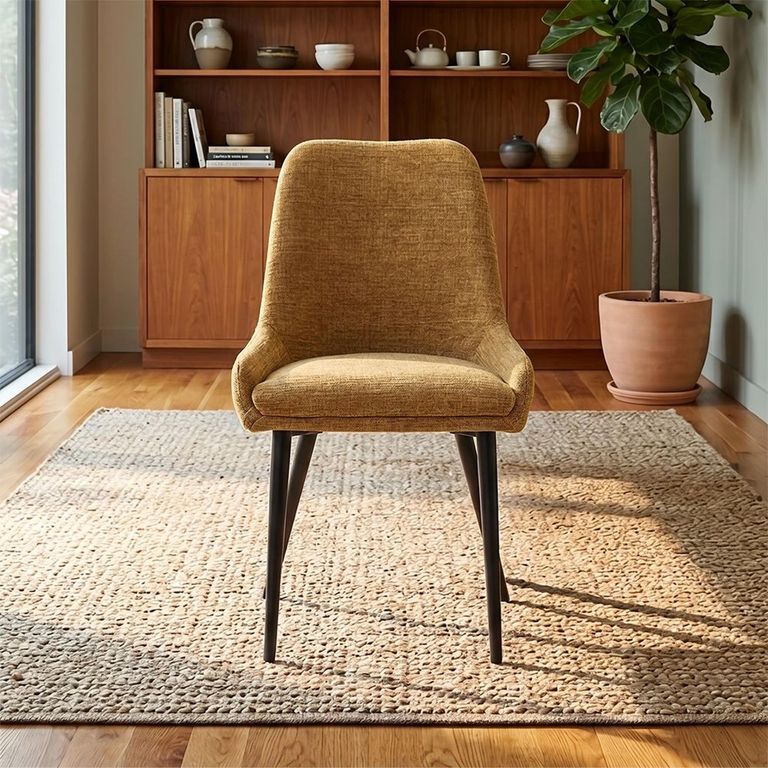 Oscar Dining Chair - Set of 2 - Mustard and Black - Fabric and Metal