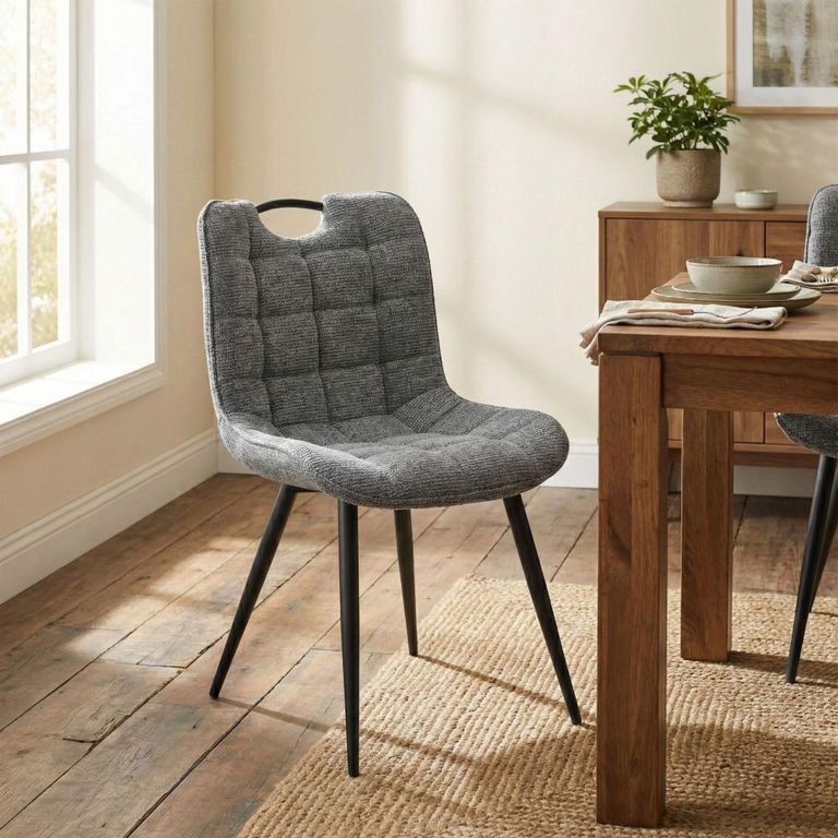 Symphony Dining Chair - Set of 2 - Dark Grey and Black - Fabric and Metal