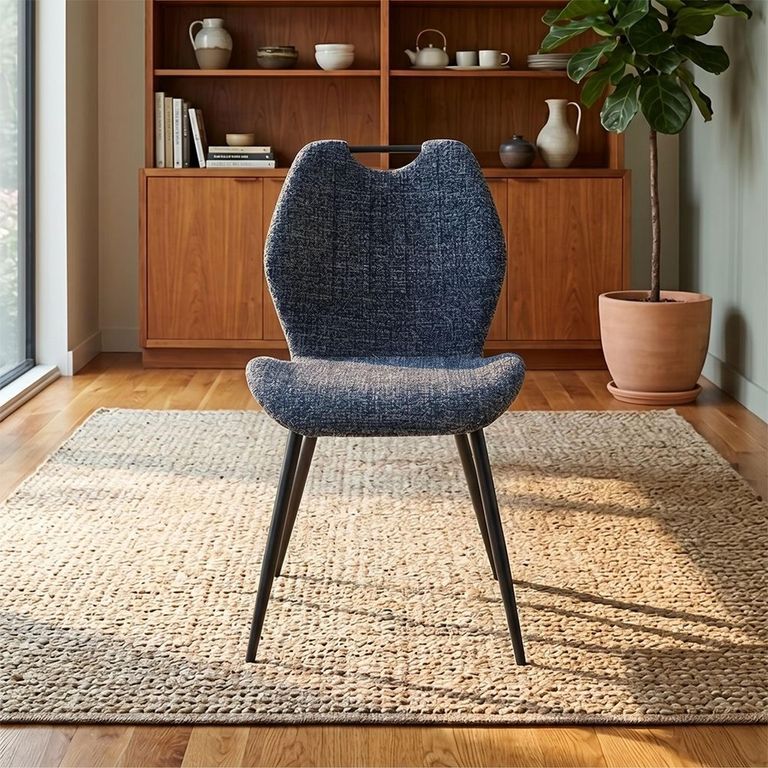 Turin Dining Chair - Set of 2 - Dark Grey and Black - Fabric and Metal