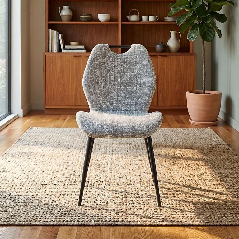 Turin Dining Chair - Set of 2 - Light Grey and Black - Fabric and Metal