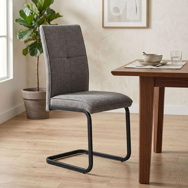 Venezia Cantilever Dining Chair - Set of 2 - Grey and Black - Fabric and Metal