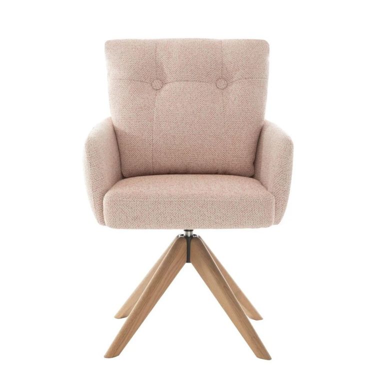 Cotswold Swivel Dining Armchair - Set of 2 - Blush Pink - Fabric and Wood