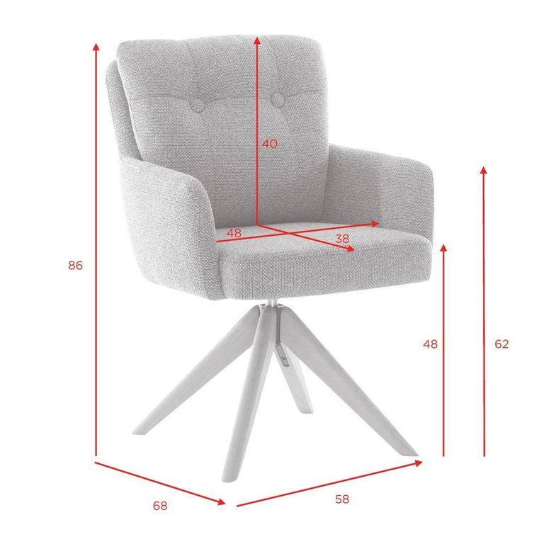 Cotswold Swivel Dining Armchair - Set of 2 - Grey - Fabric and Wood