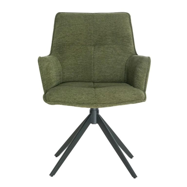 Jacob Swivel Dining Armchair - Set of 2 - Green and Black - Fabric and Metal