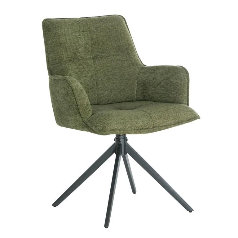Jacob Swivel Dining Armchair - Set of 2 - Green and Black - Fabric and Metal