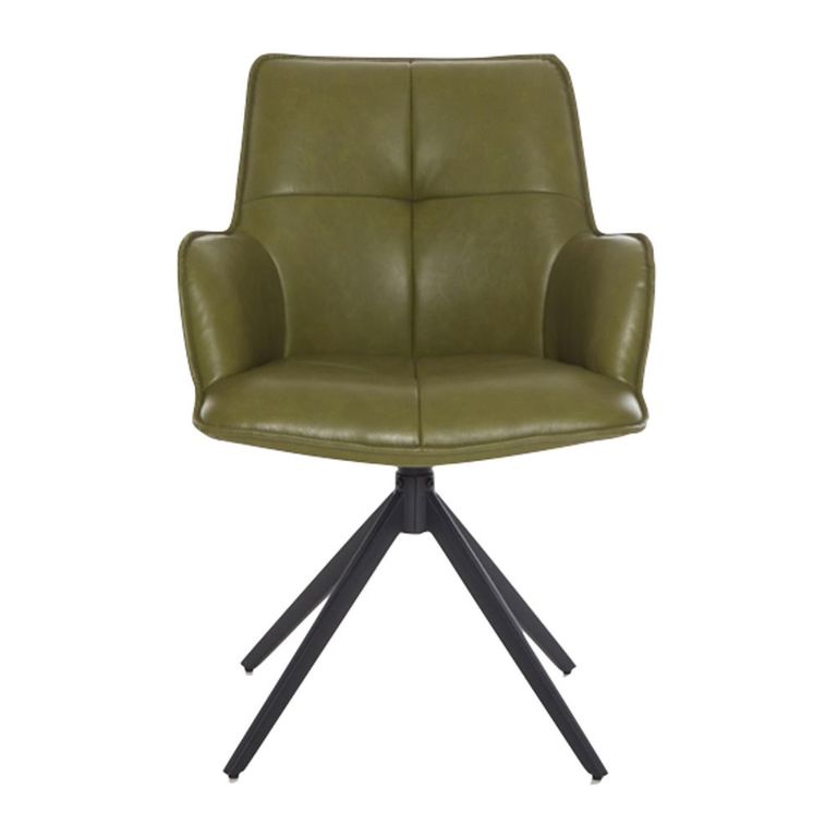 Jacob Swivel Dining Armchair - Set of 2 - Green and Black - Faux Leather and Metal
