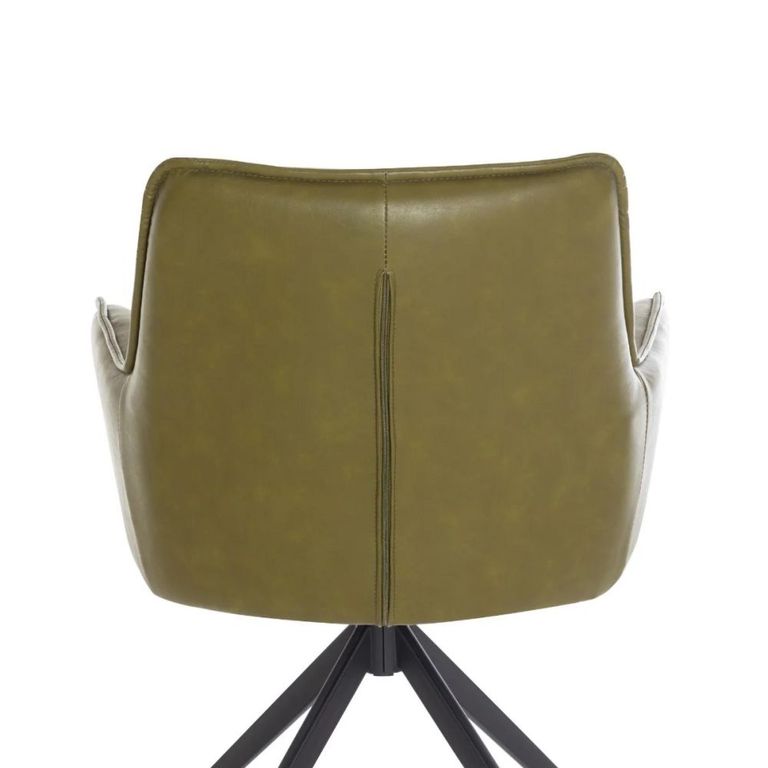 Jacob Swivel Dining Armchair - Set of 2 - Green and Black - Faux Leather and Metal