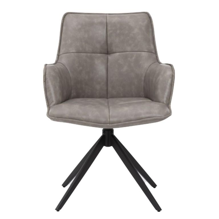 Jacob Swivel Dining Armchair - Set of 2 - Grey and Black - Faux Leather and Metal