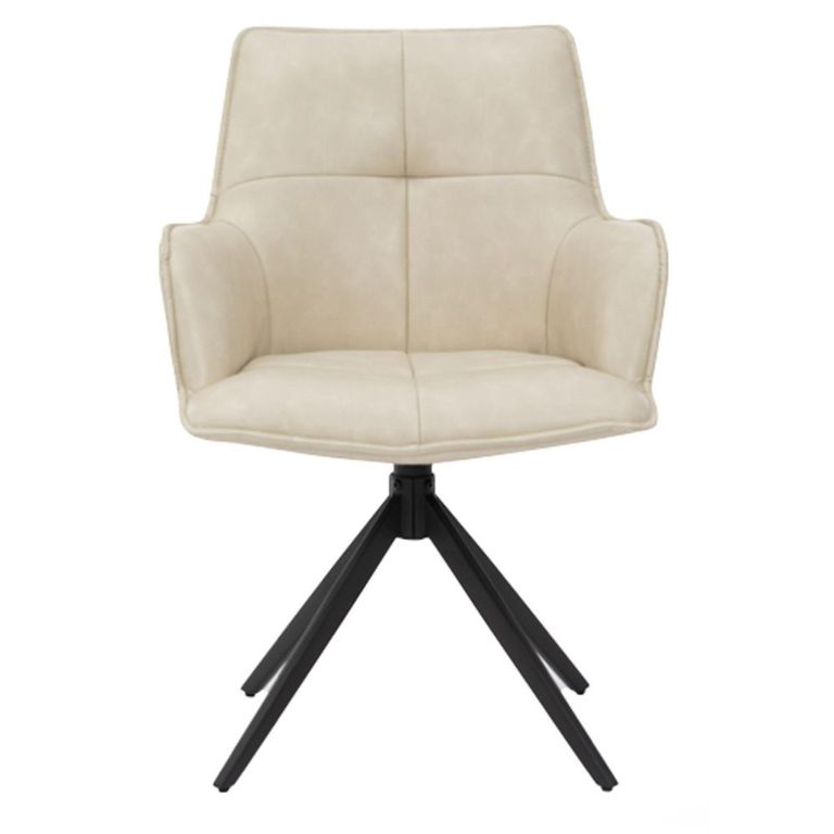 Jacob Swivel Dining Armchair - Set of 2 - Ivory and Black - Faux Leather and Metal