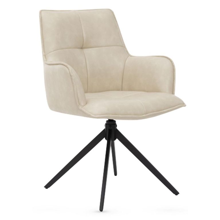 Jacob Swivel Dining Armchair - Set of 2 - Ivory and Black - Faux Leather and Metal