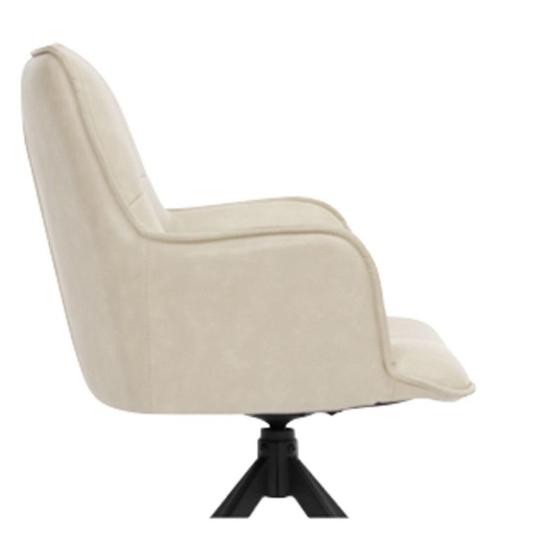 Jacob Swivel Dining Armchair - Set of 2 - Ivory and Black - Faux Leather and Metal