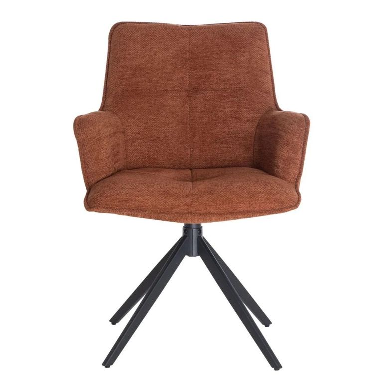 Jacob Swivel Dining Armchair - Set of 2 - Tan and Black - Fabric and Metal