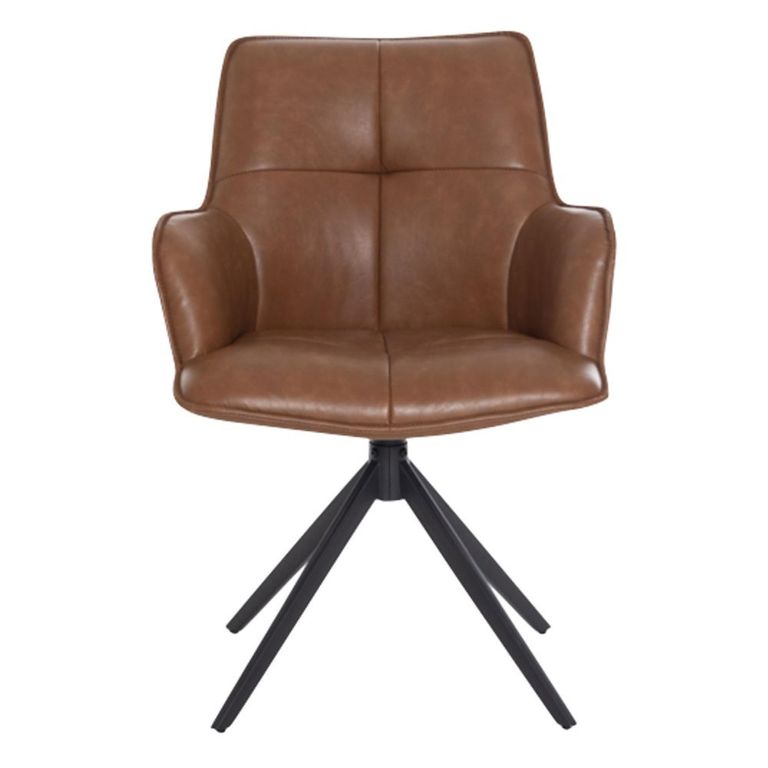 Jacob Swivel Dining Armchair - Set of 2 - Tan and Black - Faux Leather and Metal