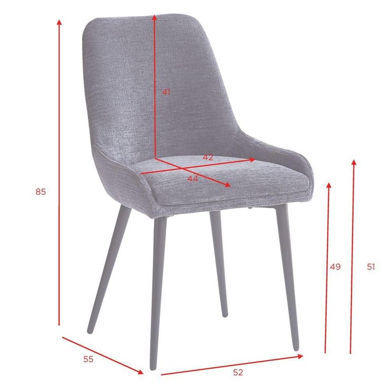 Oscar Dining Chair - Set of 2 - Graphite and Black - Fabric and Metal