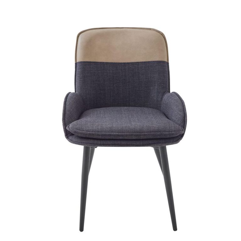 Redmond Dining Chair - Set of 2 - Dark Grey and Beige - Fabric and Faux Leather
