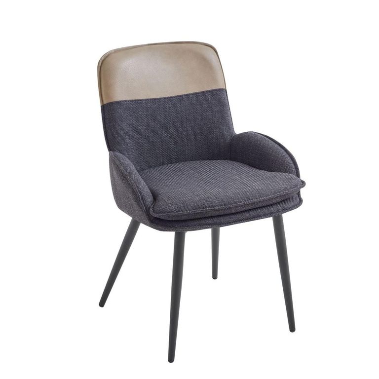 Redmond Dining Chair - Set of 2 - Dark Grey and Beige - Fabric and Faux Leather