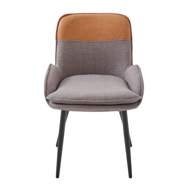 Redmond Dining Chair - Set of 2 - Light Grey and Tan - Fabric and Faux Leather