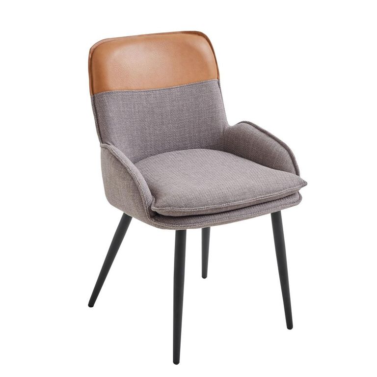 Redmond Dining Chair - Set of 2 - Light Grey and Tan - Fabric and Faux Leather