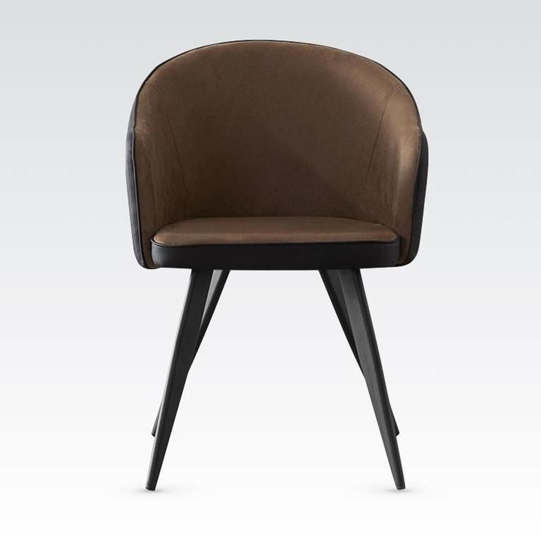 San Remo Dining Chair - Set of 2 - Curved Back - Brown and Black - Fabric and Faux Leather